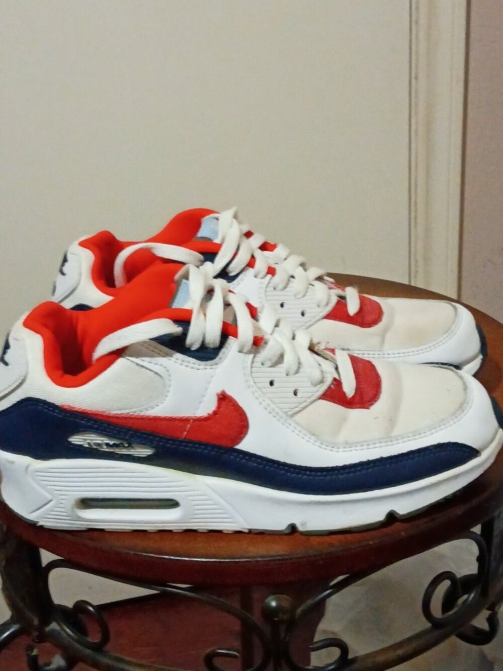 Nike Air Max 90 GS Youth Kids Size 7Y DJ5177-100 White Red Blue